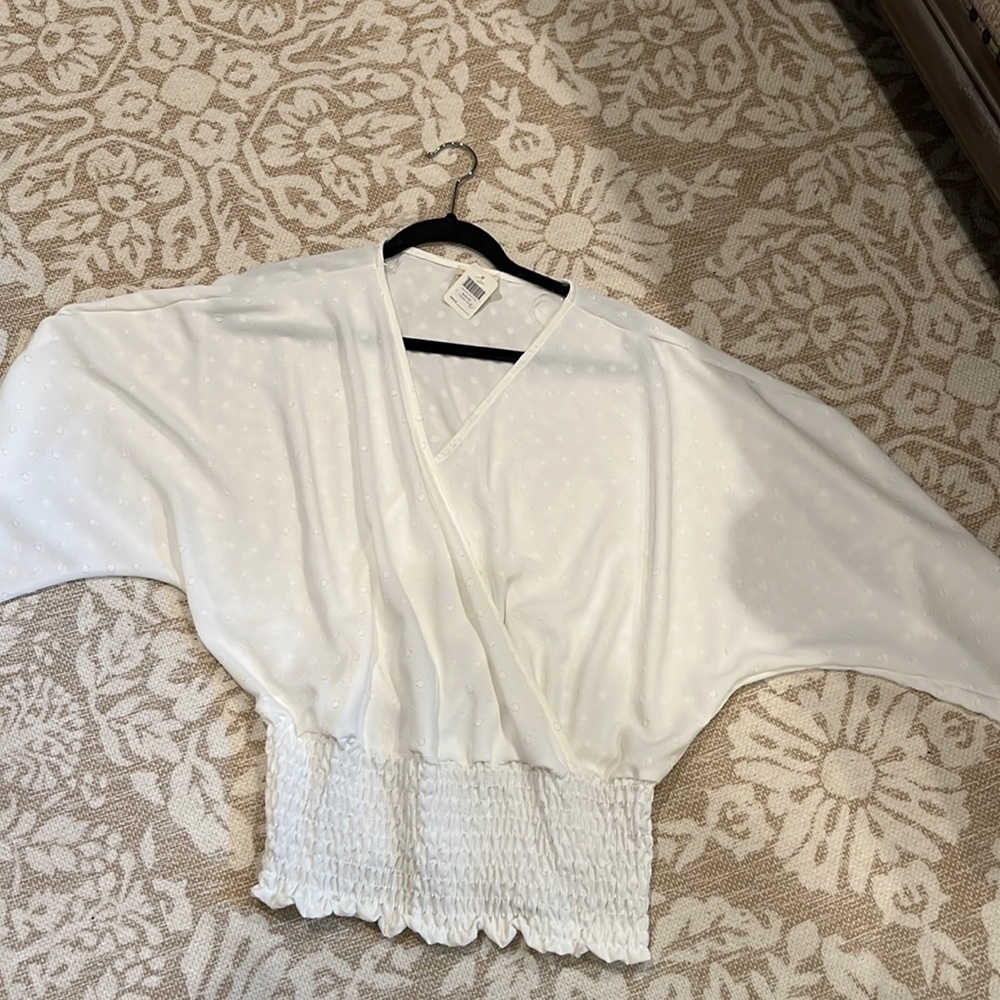 beautiful new white top. swiss dot detailing